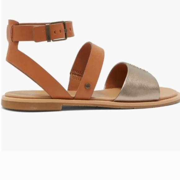 EUC UGG ZAHARA LEATHER DURABLE OUTER SOLE WOMEN'S SANDALS CHESTNUT METALLIC SZ 9 - Picture 1 of 14